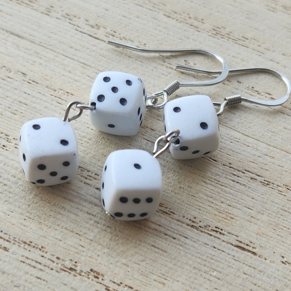 Dice Earrings - Stainless Steel - Handmade - Picture 3 of 5